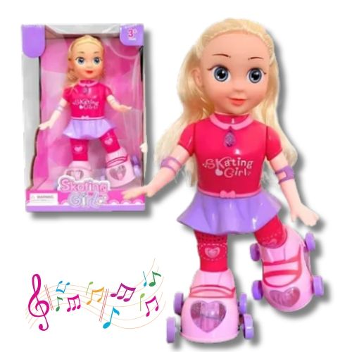 Muñeca Patinadora con diseño infantil ideal para juego de roles roja