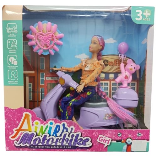Muñeca Con Moto con diseño infantil ideal para juego de roles oso