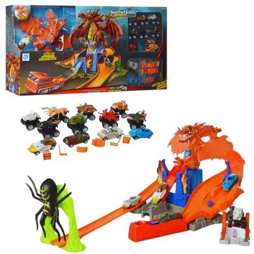 Pista Dragon con pista de carreras para autos de juguete