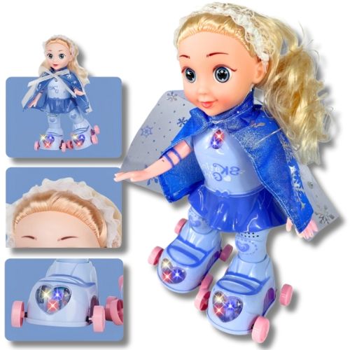 Muñeca Patinadora con diseño infantil ideal para juego de roles azul